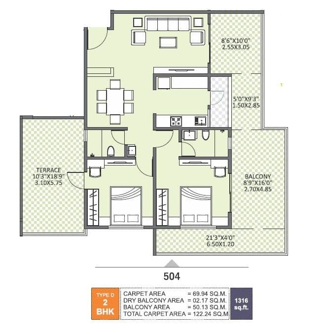 Unicorn Nisarg Belrose Unit plan - 1316 sq.ft.