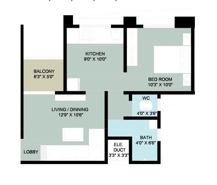 Krushnarang Ved Unit plan - 435 sq.ft.
