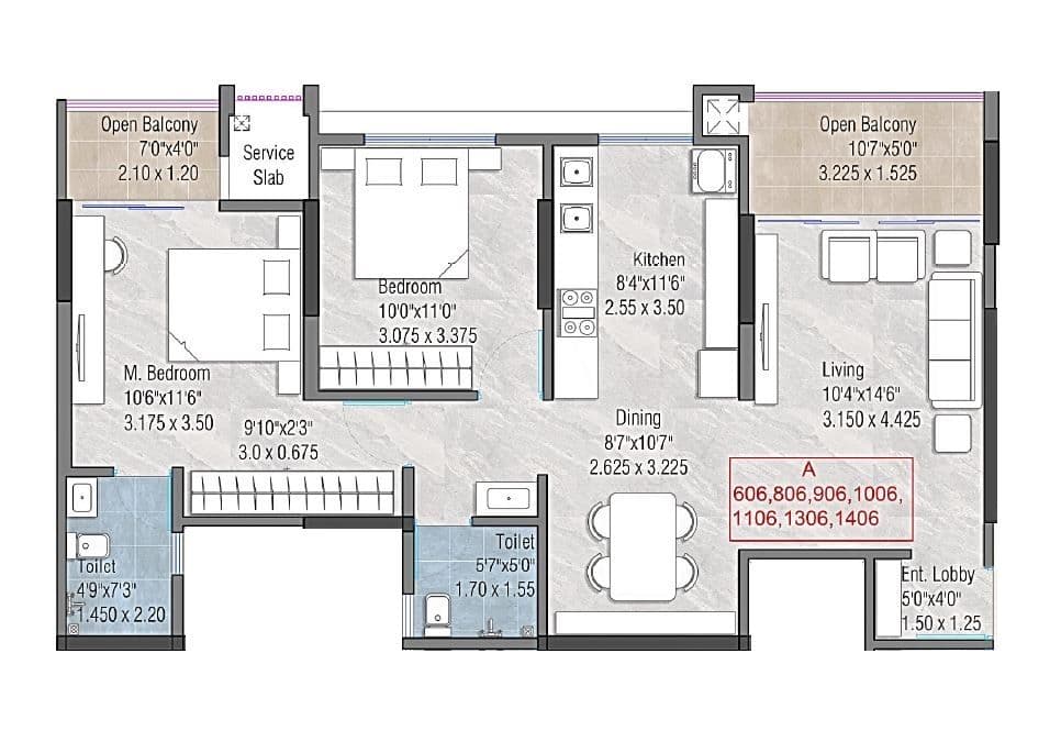 Unit plan - 829 sq.ft.