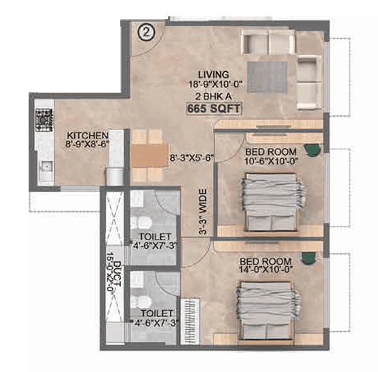 Unit plan - 665 sq.ft.