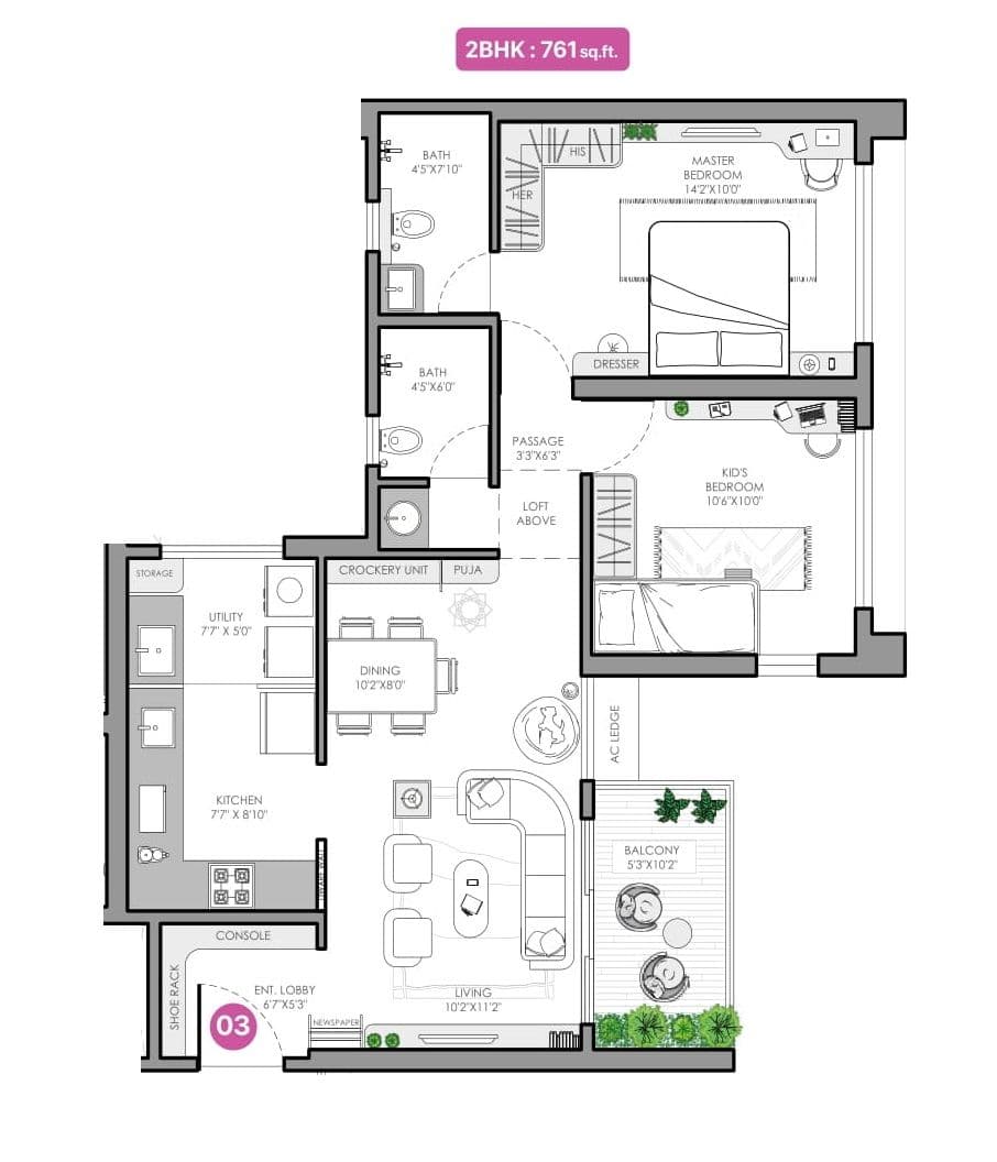 Unit plan - 761 sq.ft.