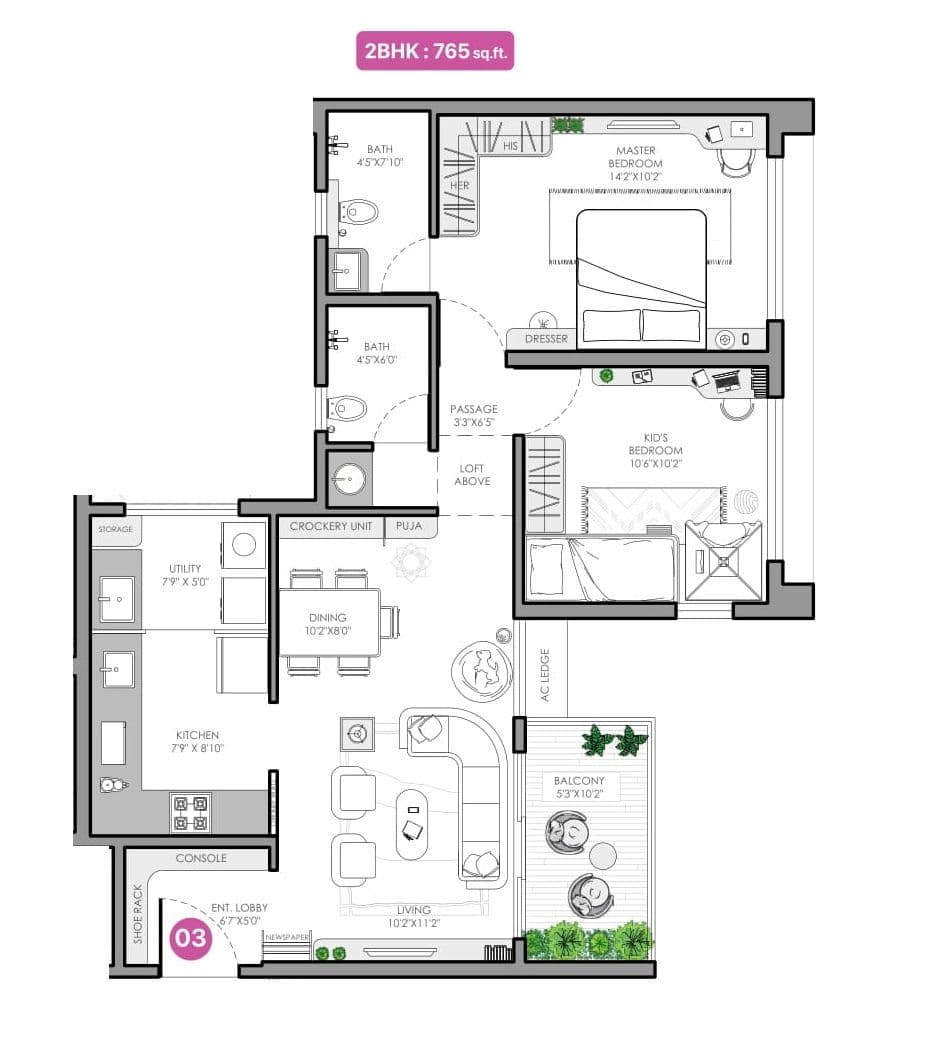 Unit plan - 765 sq.ft.