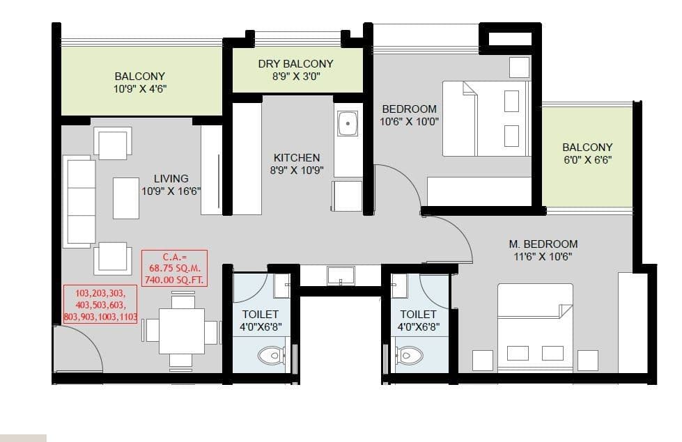 Np Meridian Square Unit plan - 740 sq.ft.