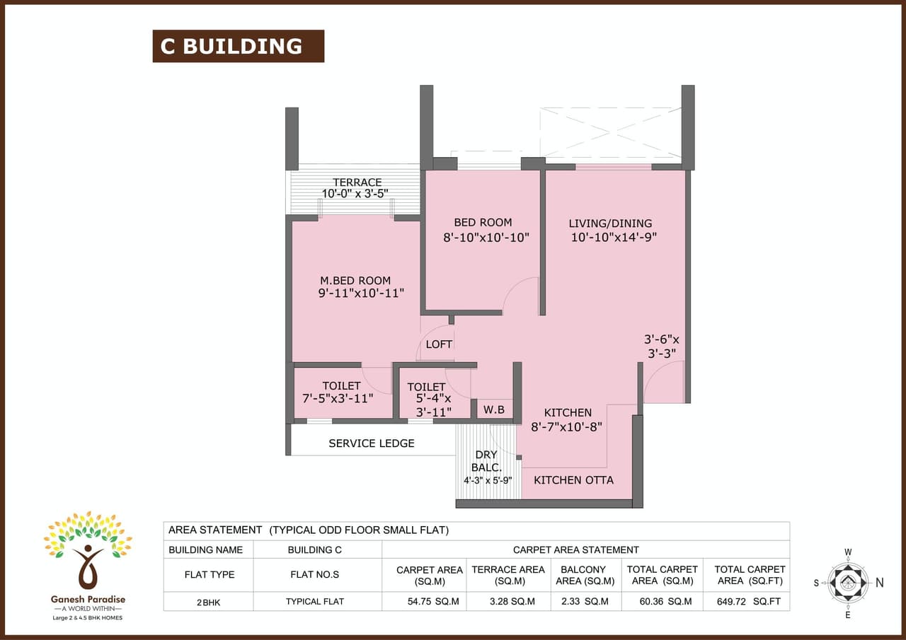 SB Ganesh Paradise Unit plan - 650 sq.ft.