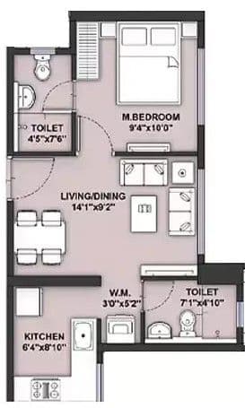 Runwal Garden Phase 5 Unit plan - 372 sq.ft.