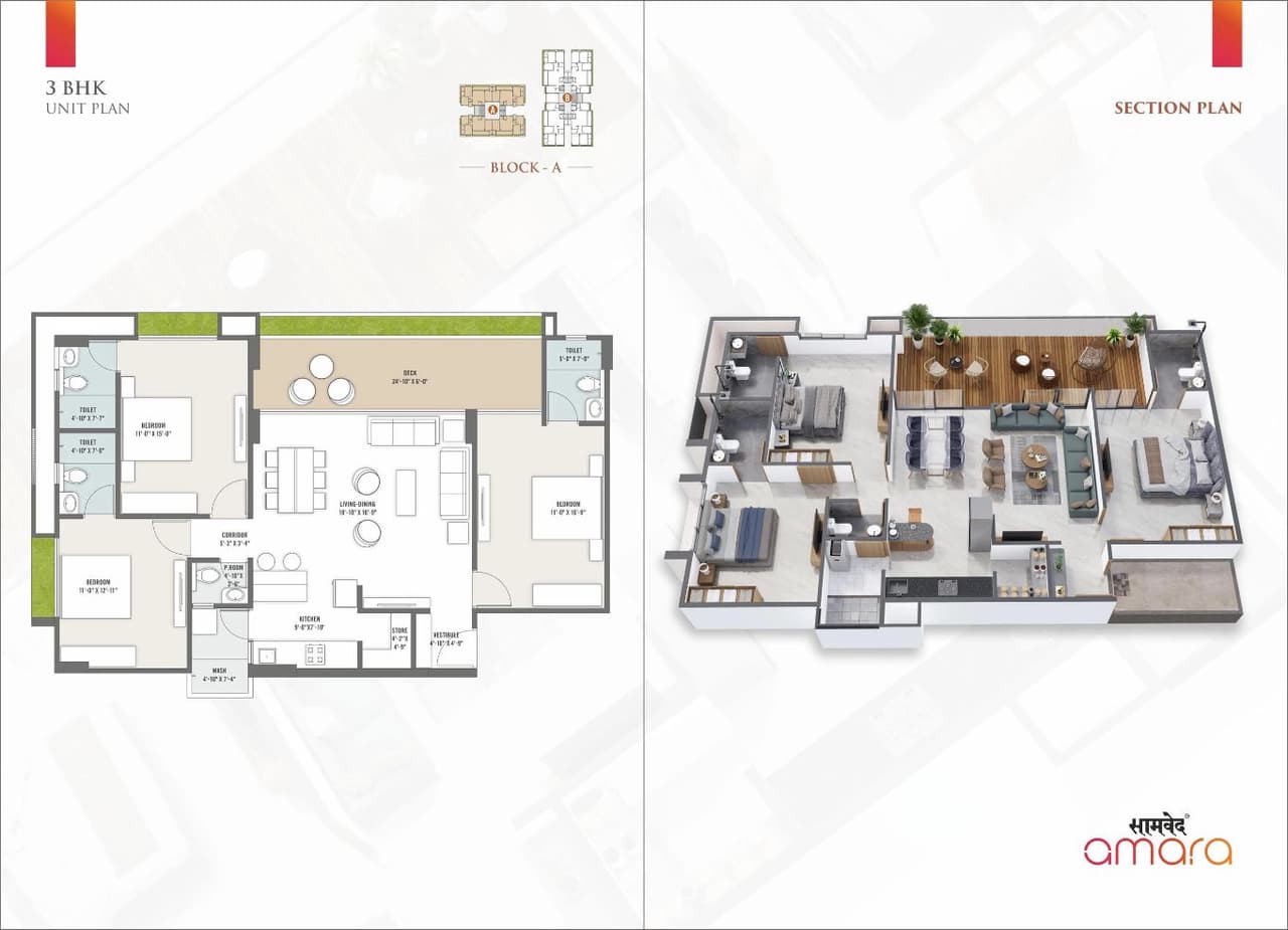 Samved Amara Unit plan - 1381 sq.ft.