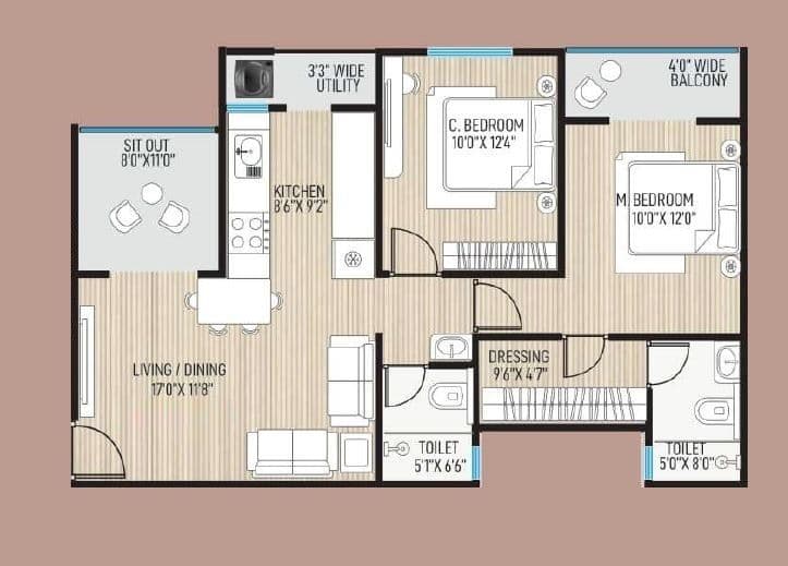Unit plan - 844 sq.ft.