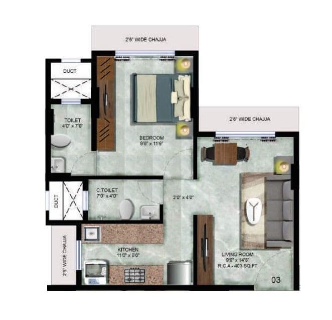 Parekh Meena House Unit plan - 403 sq.ft.