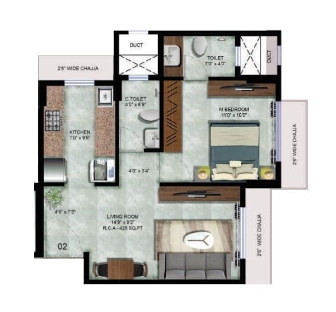 Parekh Meena House Unit plan - 425 sq.ft.