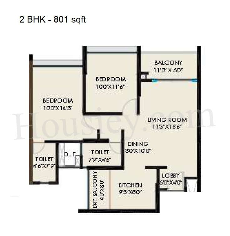 The Rising Unit plan - 801 sq.ft.