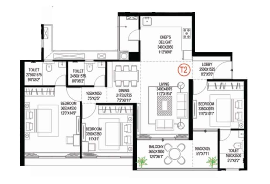 Ganga Imperia Unit plan - 1174 sq.ft.