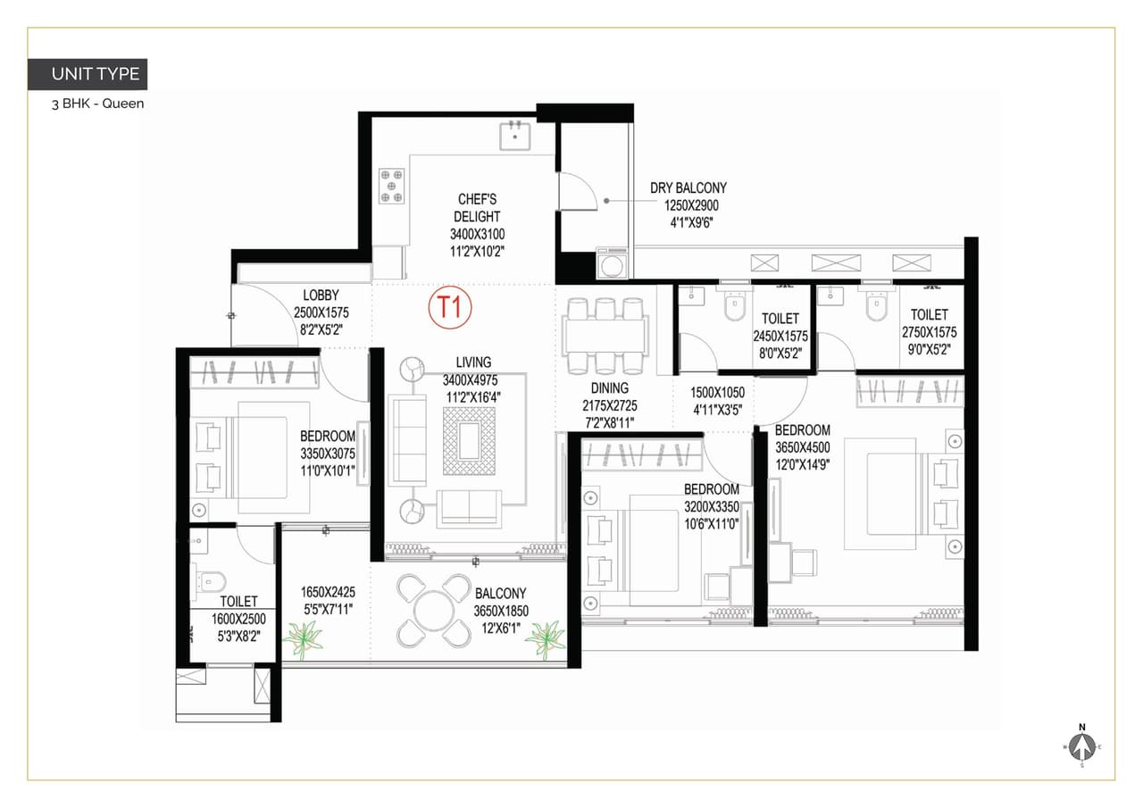 Ganga Imperia Unit plan - 1182 sq.ft.