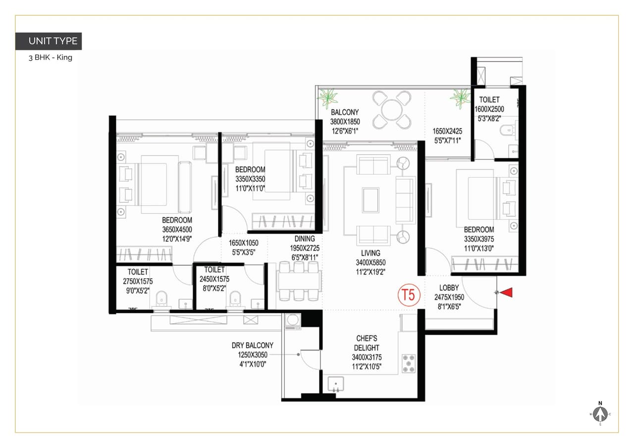 Ganga Imperia Unit plan - 1266 sq.ft.