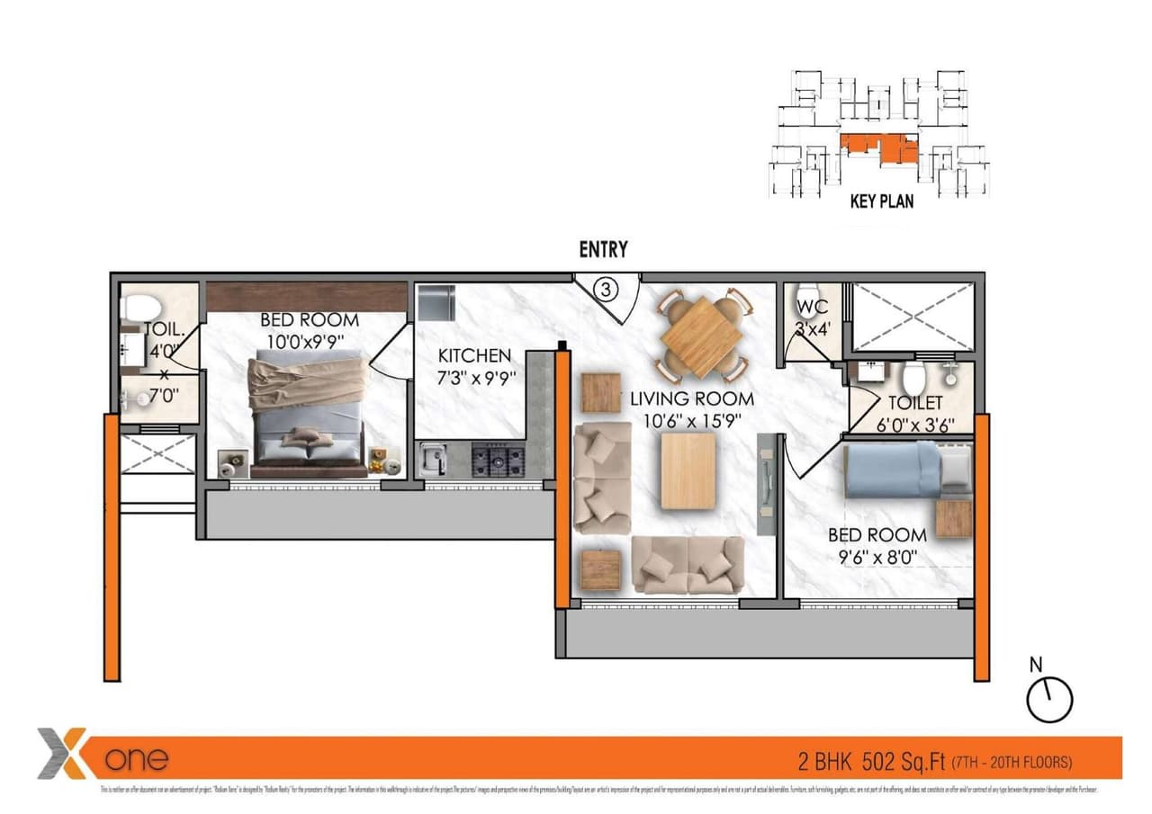 Rodium X one Unit plan - 502 sq.ft.
