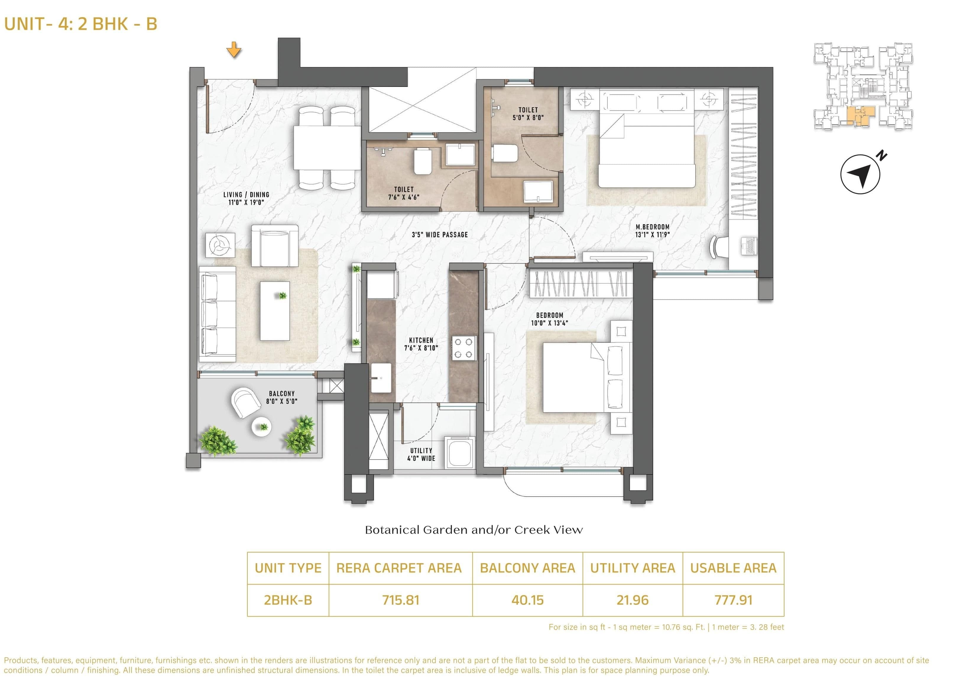 Purva Panorama Unit plan - 778 sq.ft.