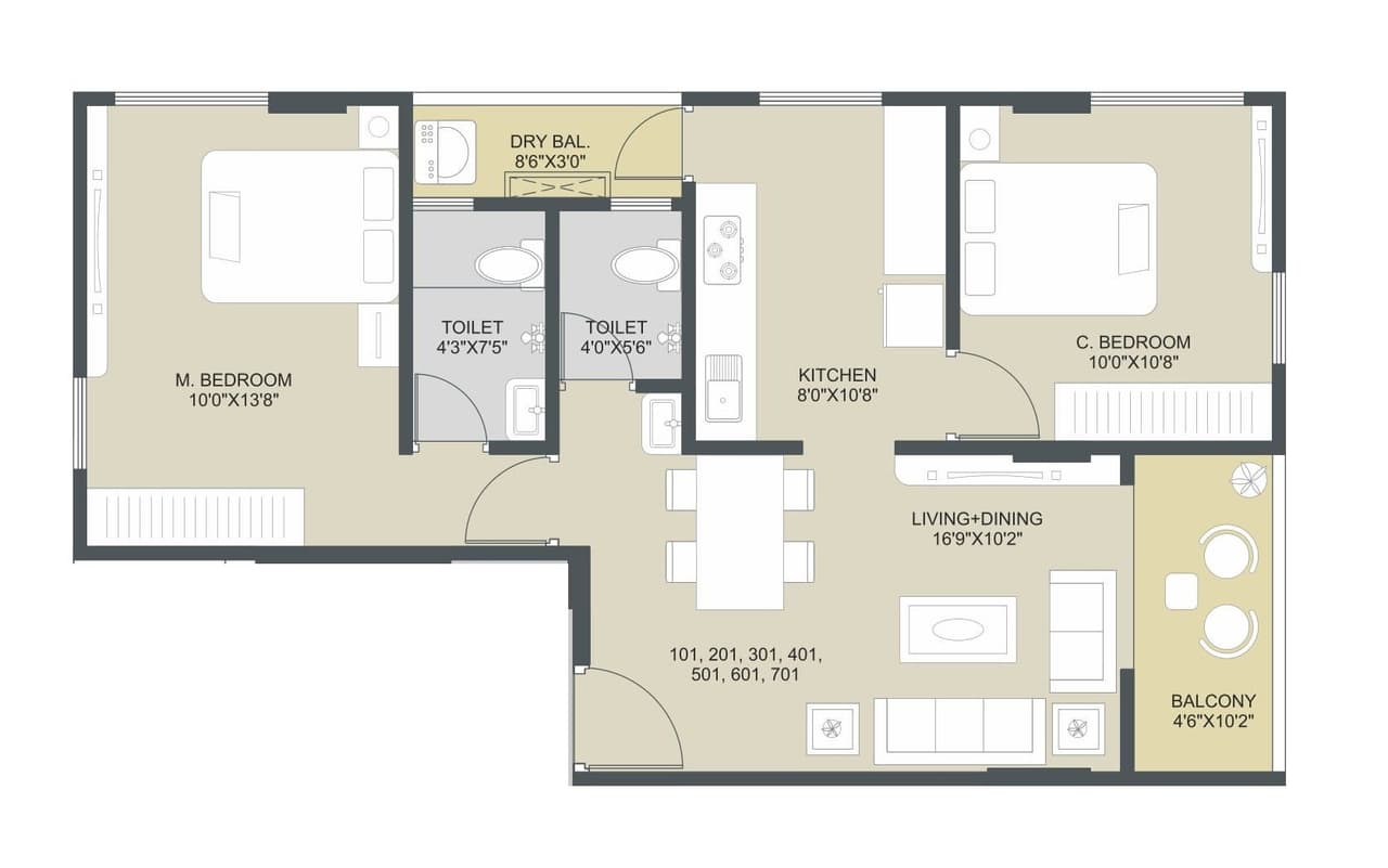 Kiaan Harita Unit plan - 692 sq.ft.