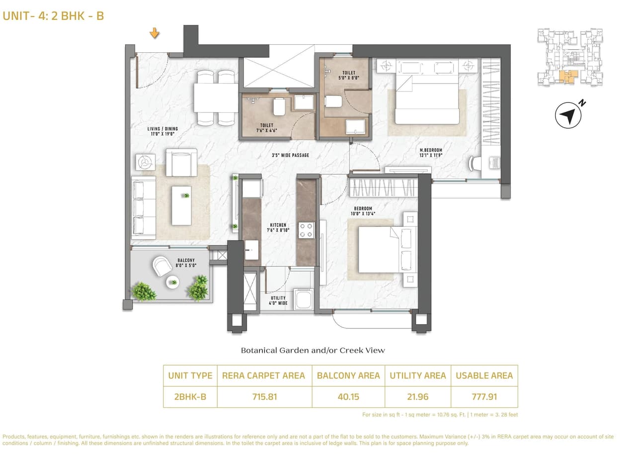 Puravankara Thane Unit plan - 778 sq.ft.