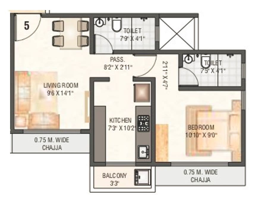 Saptashree Galicia Unit plan - 454 sq.ft.