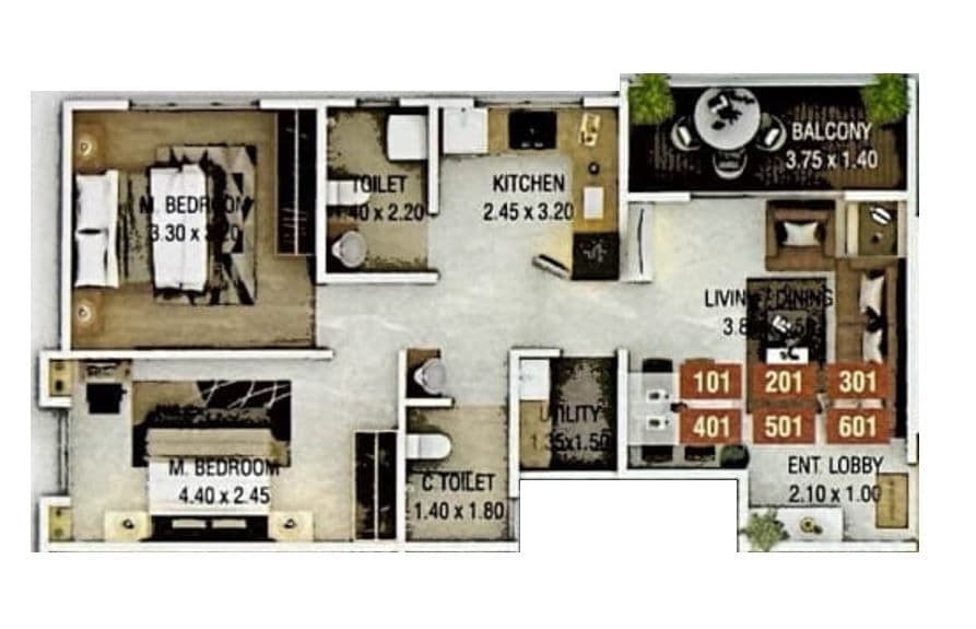 Adiraj Bavdhan Unit plan - 690 sq.ft.