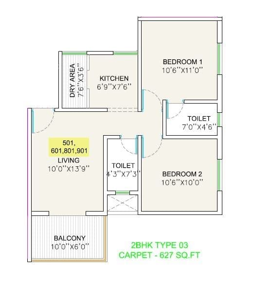 Unit plan - 627 sq.ft.