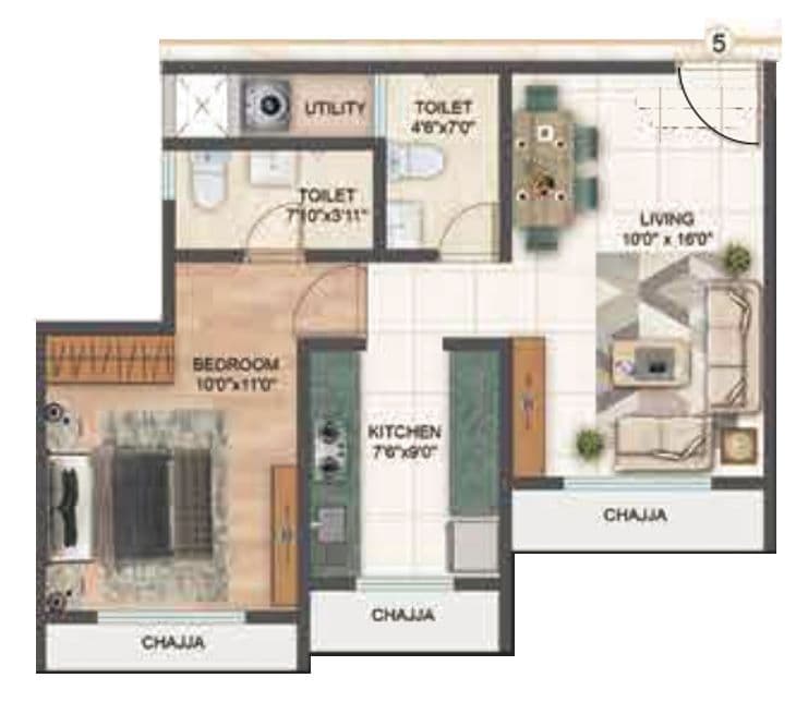 V B Veer Heights Unit plan - 484 sq.ft.