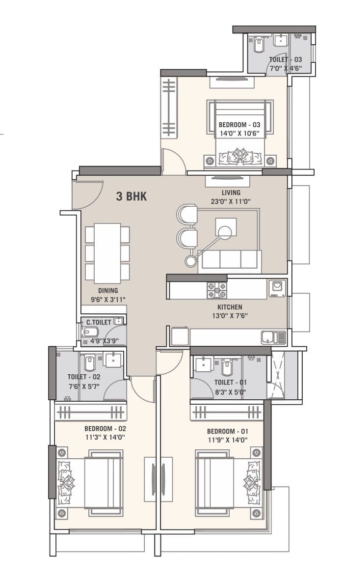 Unit plan - 1111 sq.ft.