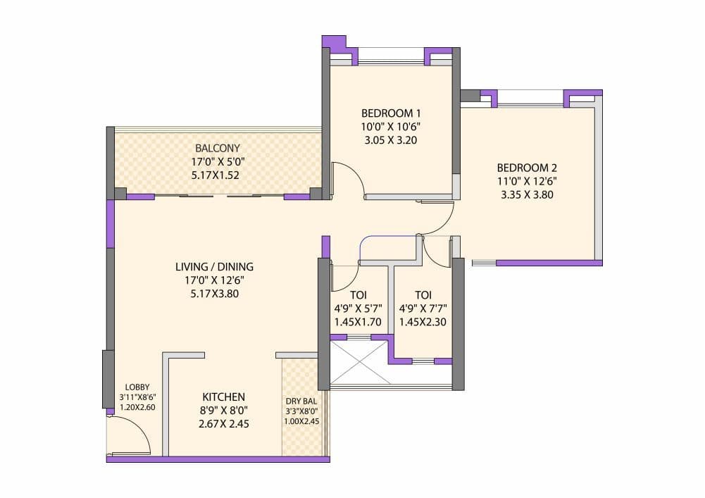 Pethkar Siyona Phase 2 Unit plan - 837 sq.ft.