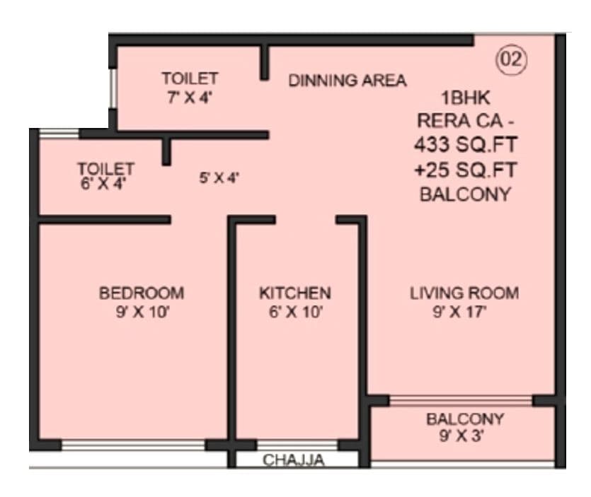 Nirvaana 90 Unit plan - 458 sq.ft.