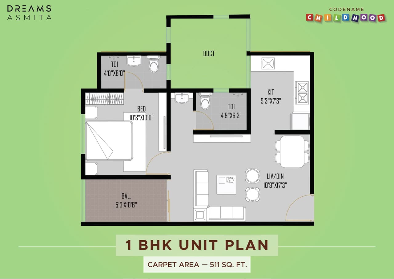 Mauli Dream Asmita Unit plan - 511 sq.ft.