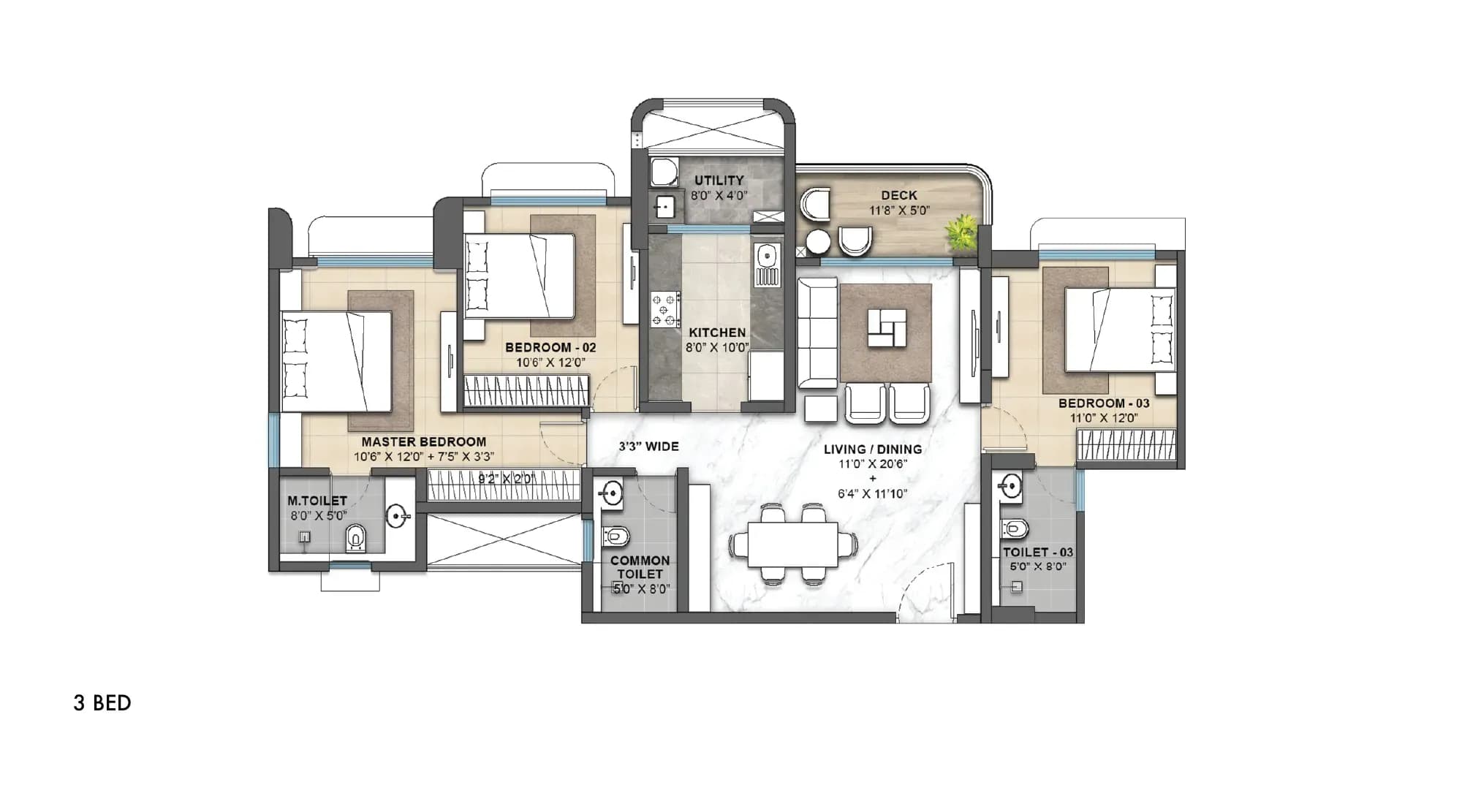 Unit plan - 1113 sq.ft.