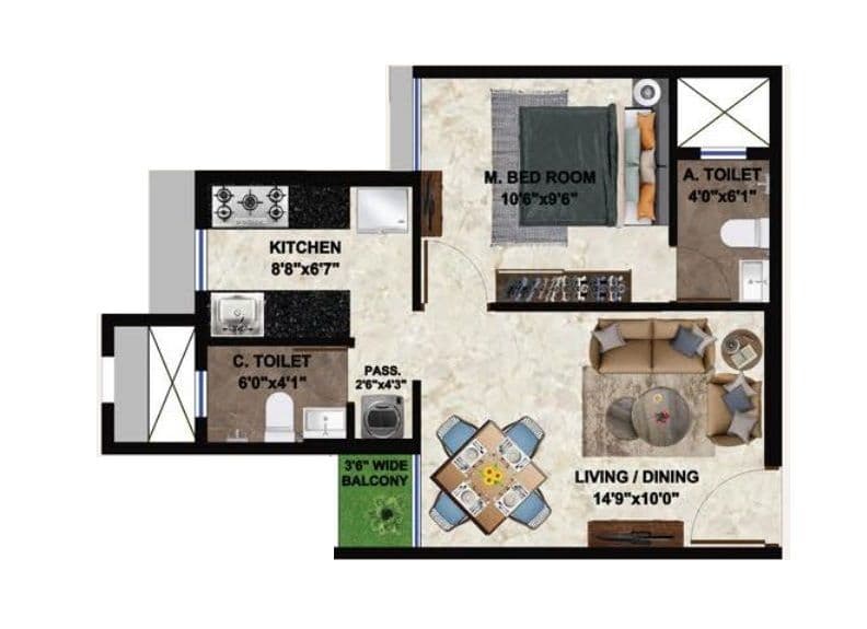 Sigma Solitaire Unit plan - 391 sq.ft.
