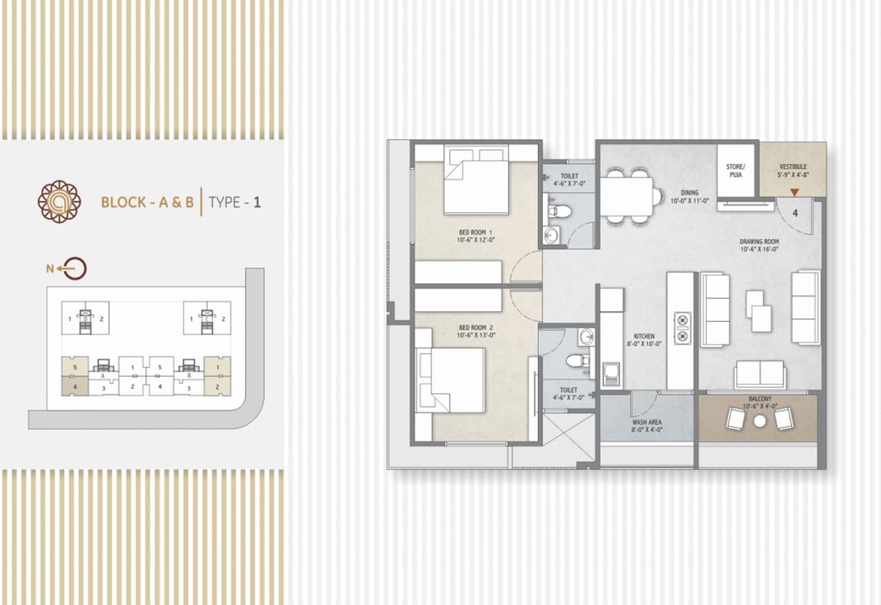 Dev Aalay Unit plan - 950 sq.ft.