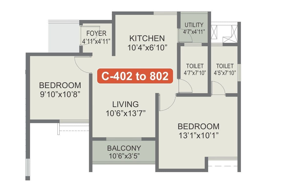 Rohan Upavan Unit plan - 685 sq.ft.