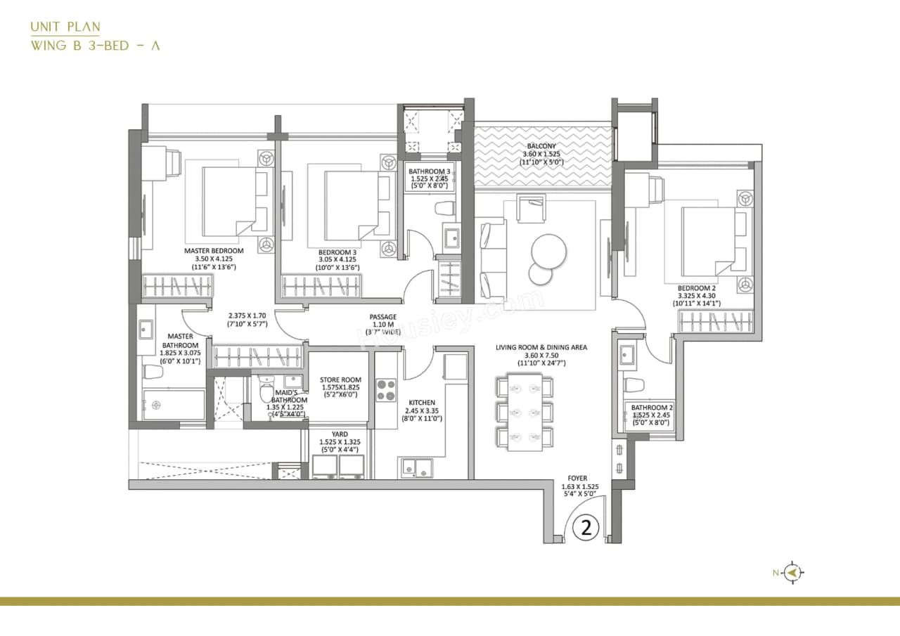 Raheja Amaltis Unit plan - 1318 sq.ft.