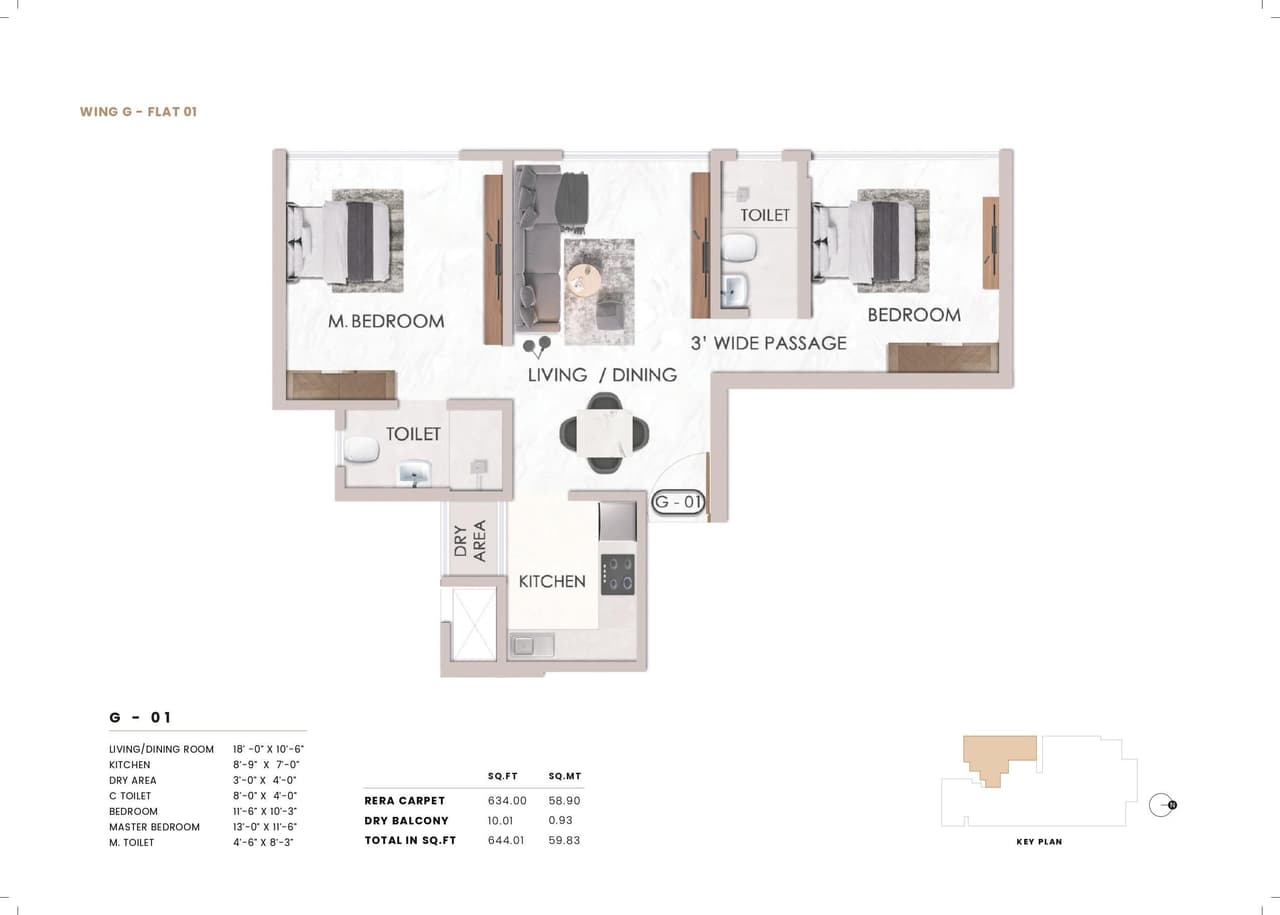 Sheth Promont Unit plan - 644 sq.ft.