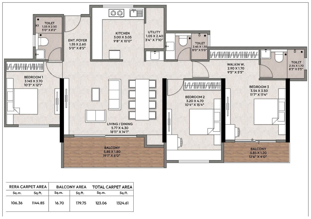 Vishnu Crown Unit plan - 1325 sq.ft.