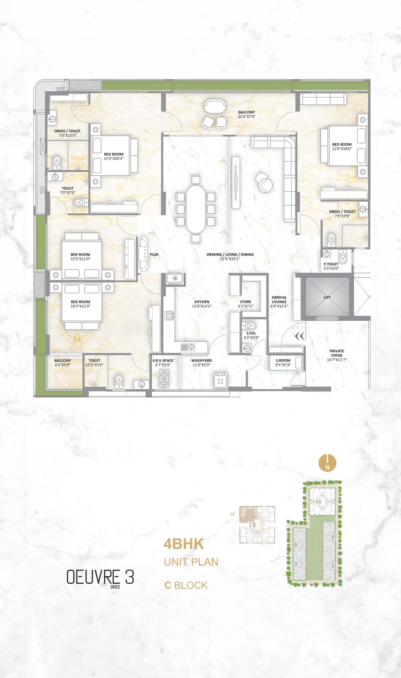 Madhav Oeuvre 3 Unit plan - 2717 sq.ft.