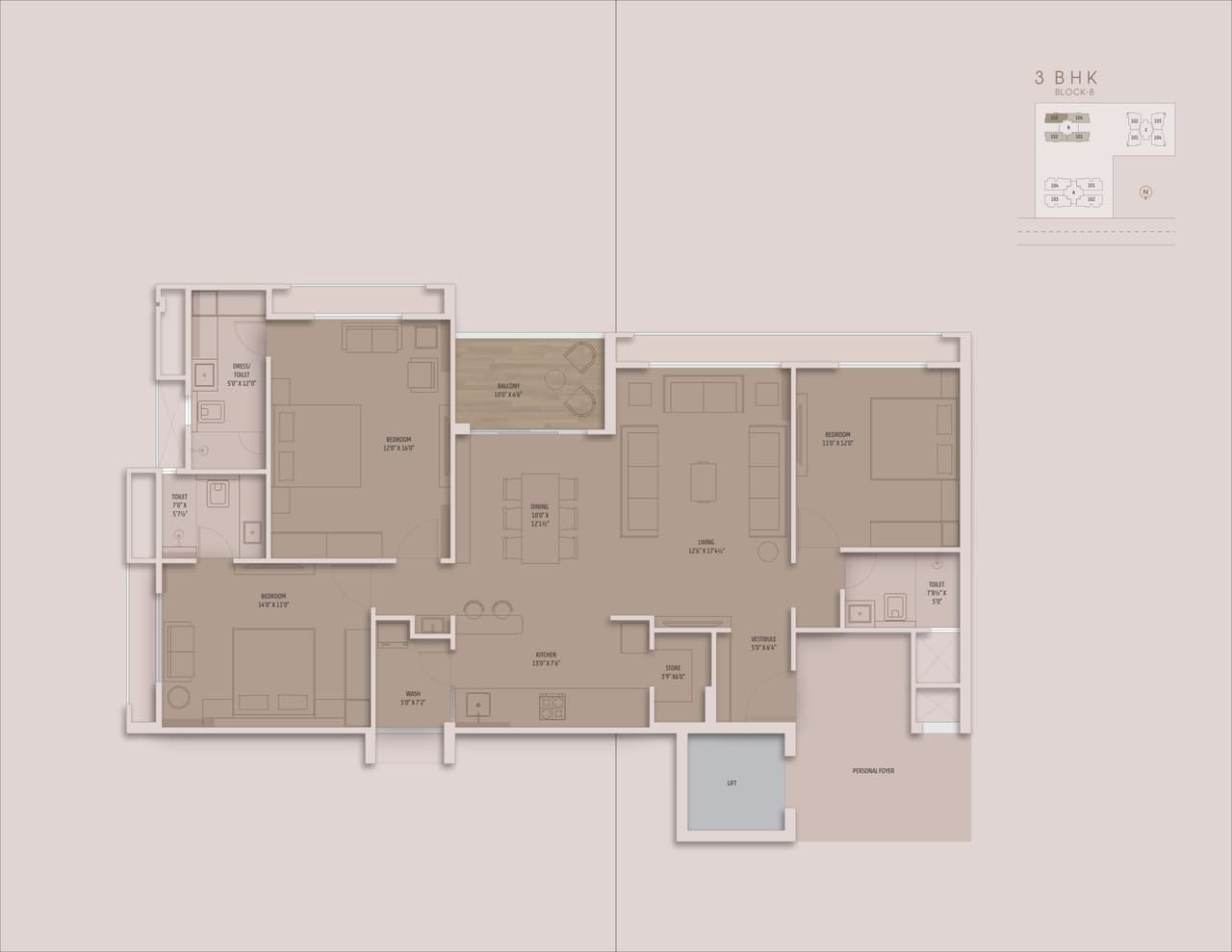 Swati Premier Unit plan - 1214 sq.ft.