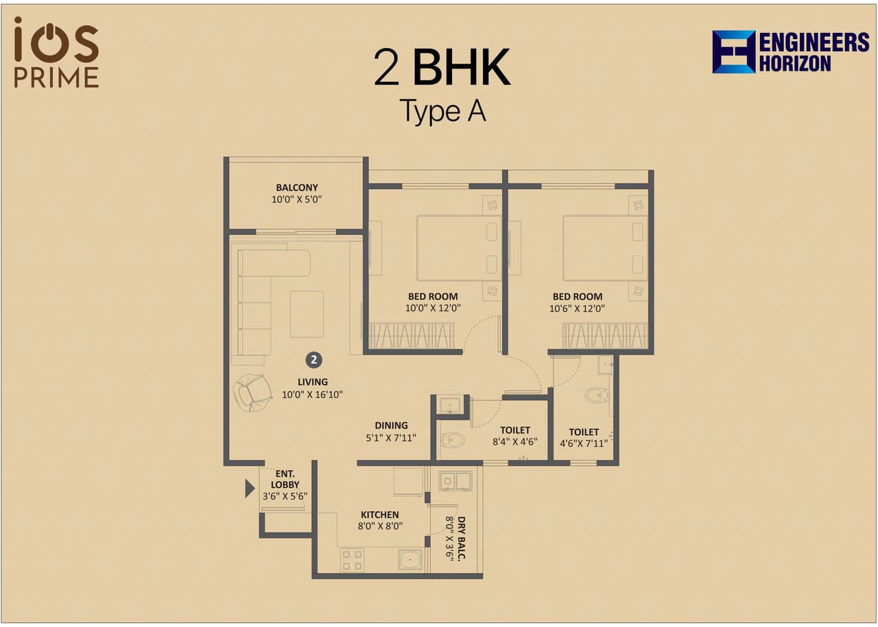 Engineers IOS Prime Unit plan - 747 sq.ft.