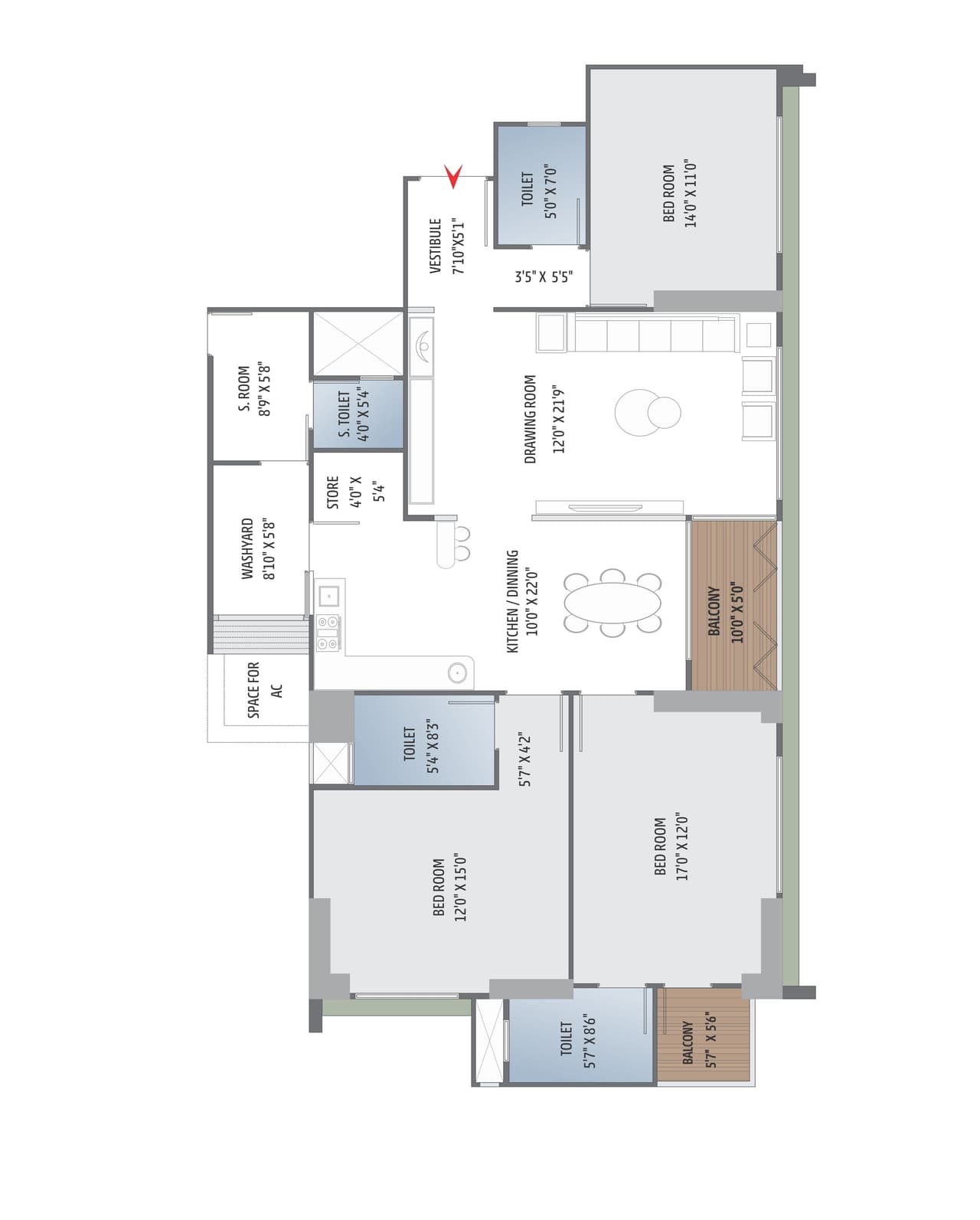 Madhav Oeuvre Iconic Unit plan - 1565 sq.ft.