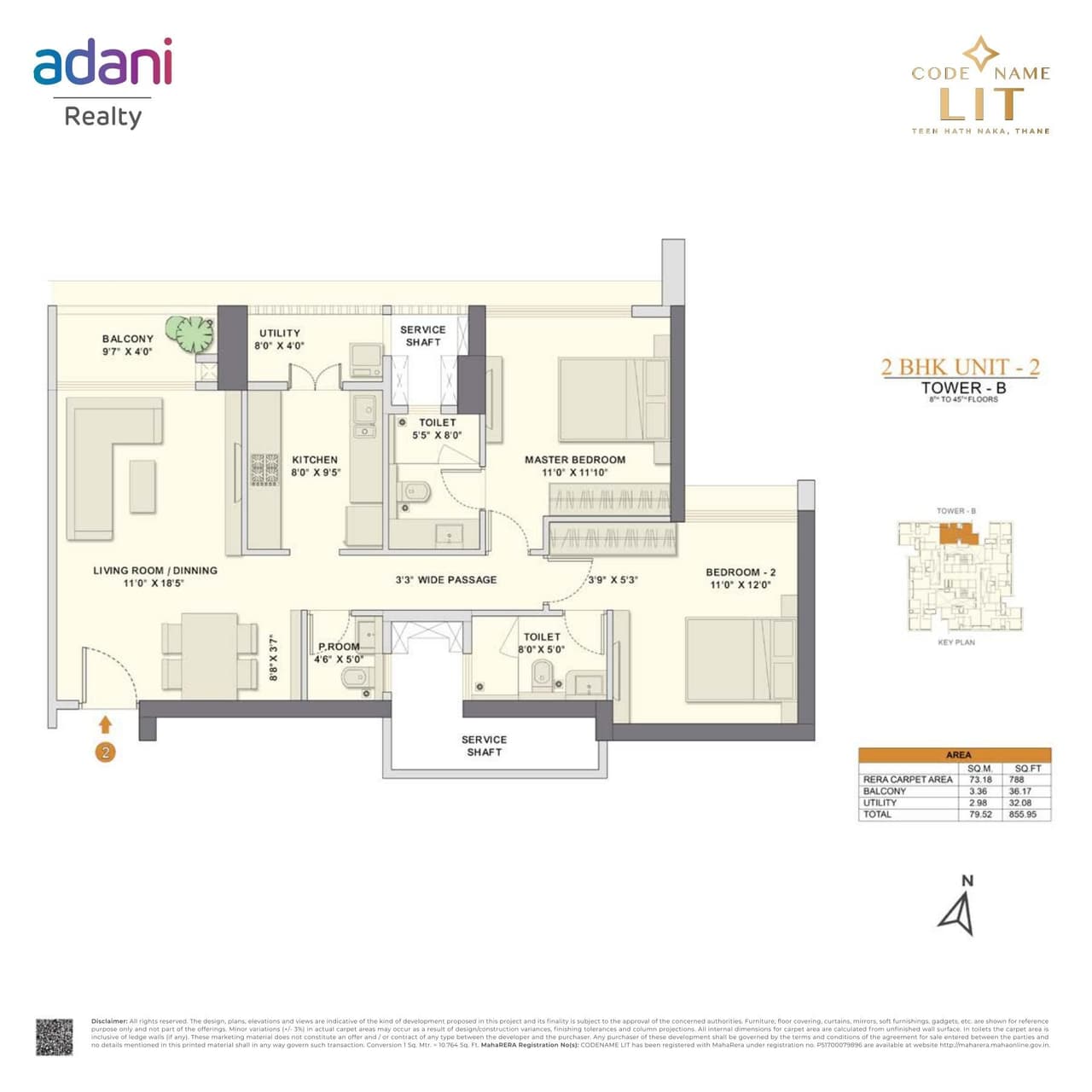 Adani Realty Thane Unit plan - 855 sq.ft.