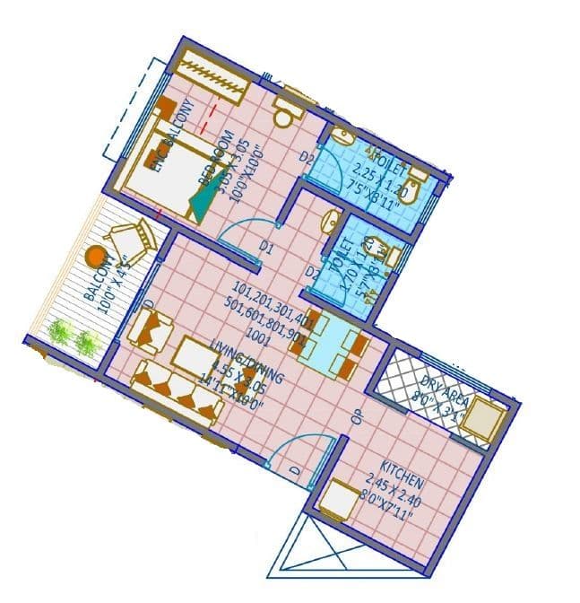 Siddhhidata 96 Arrcade Unit plan - 480 sq.ft.