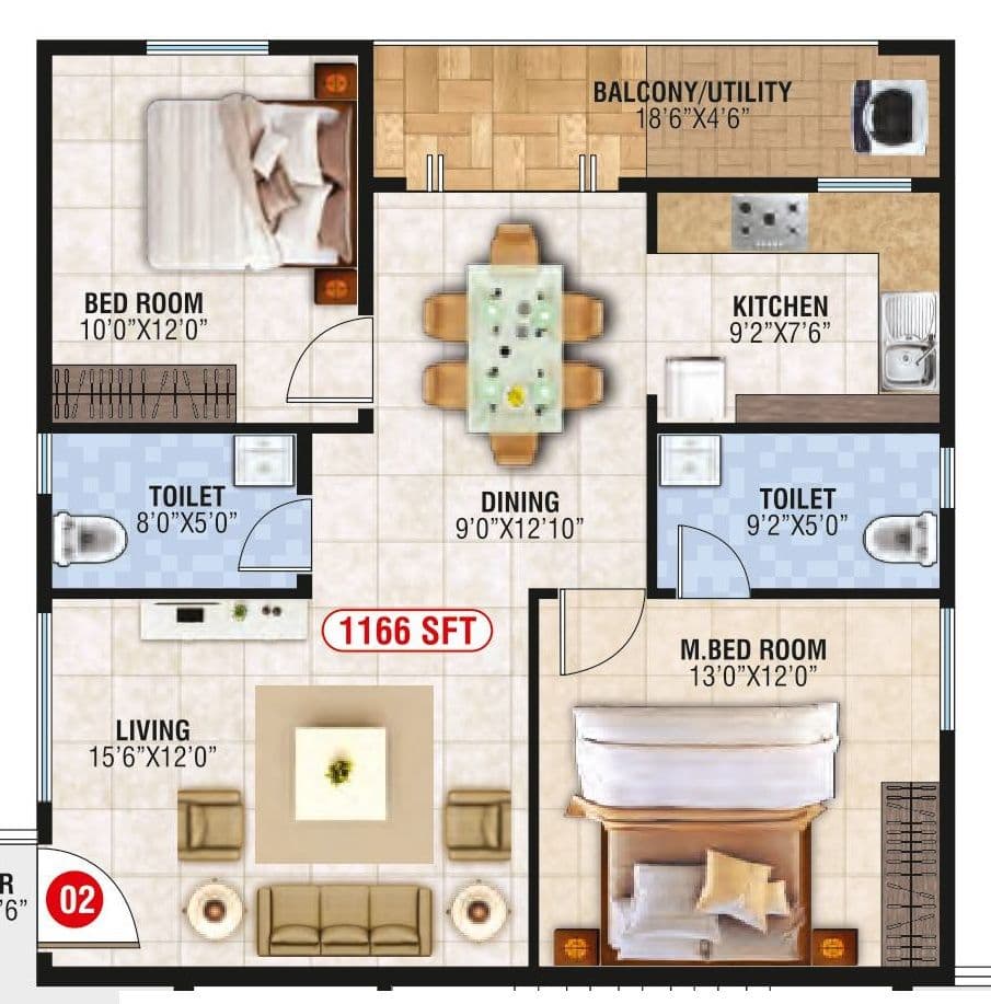 Bhoo Aabharana Unit plan - 816 sq.ft.