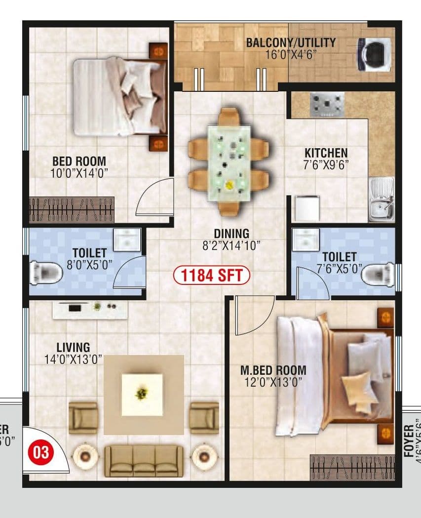 Bhoo Aabharana Unit plan - 829 sq.ft.
