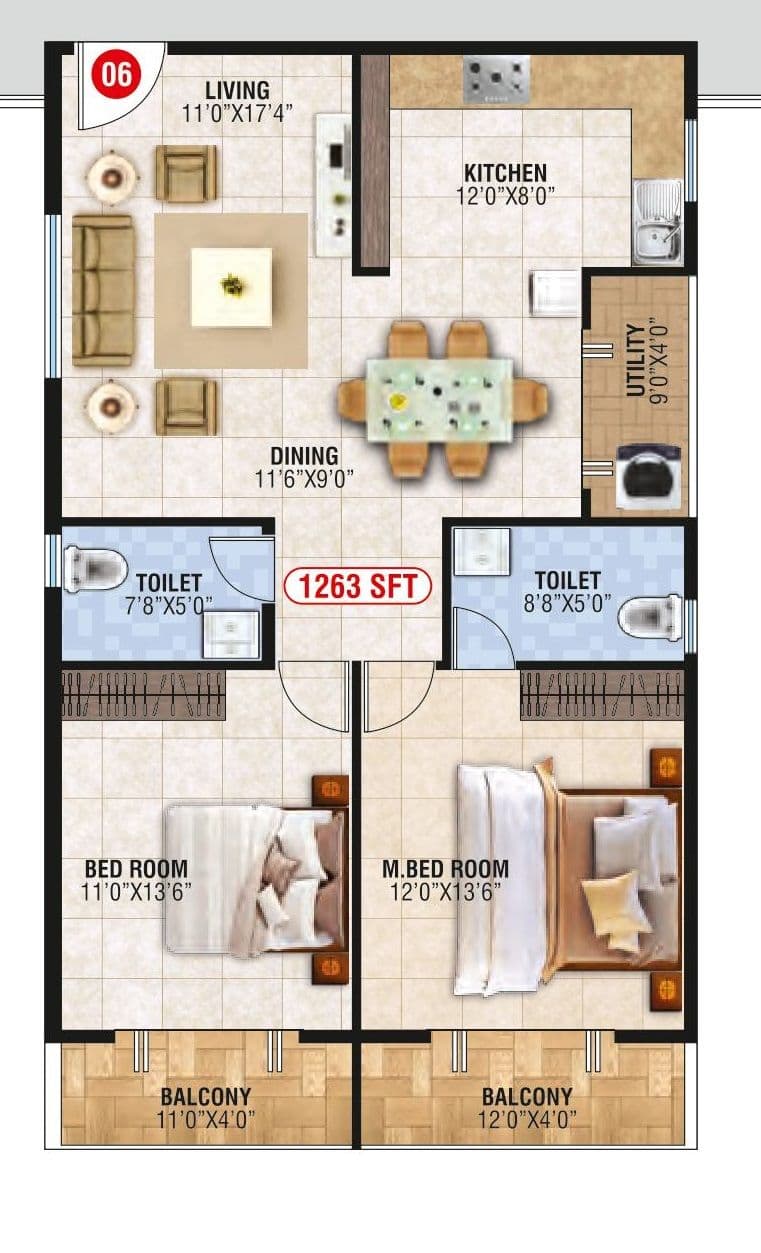 Bhoo Aabharana Unit plan - 884 sq.ft.
