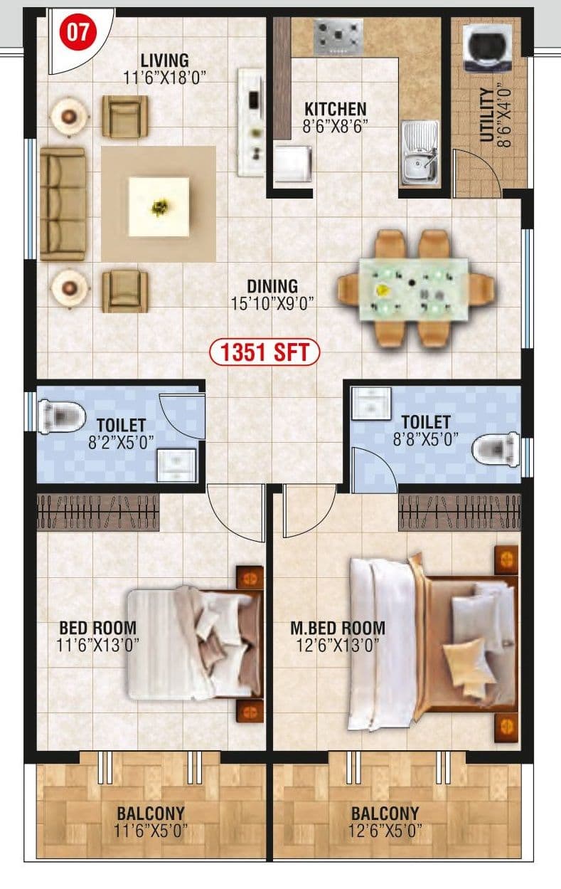 Bhoo Aabharana Unit plan - 945 sq.ft.