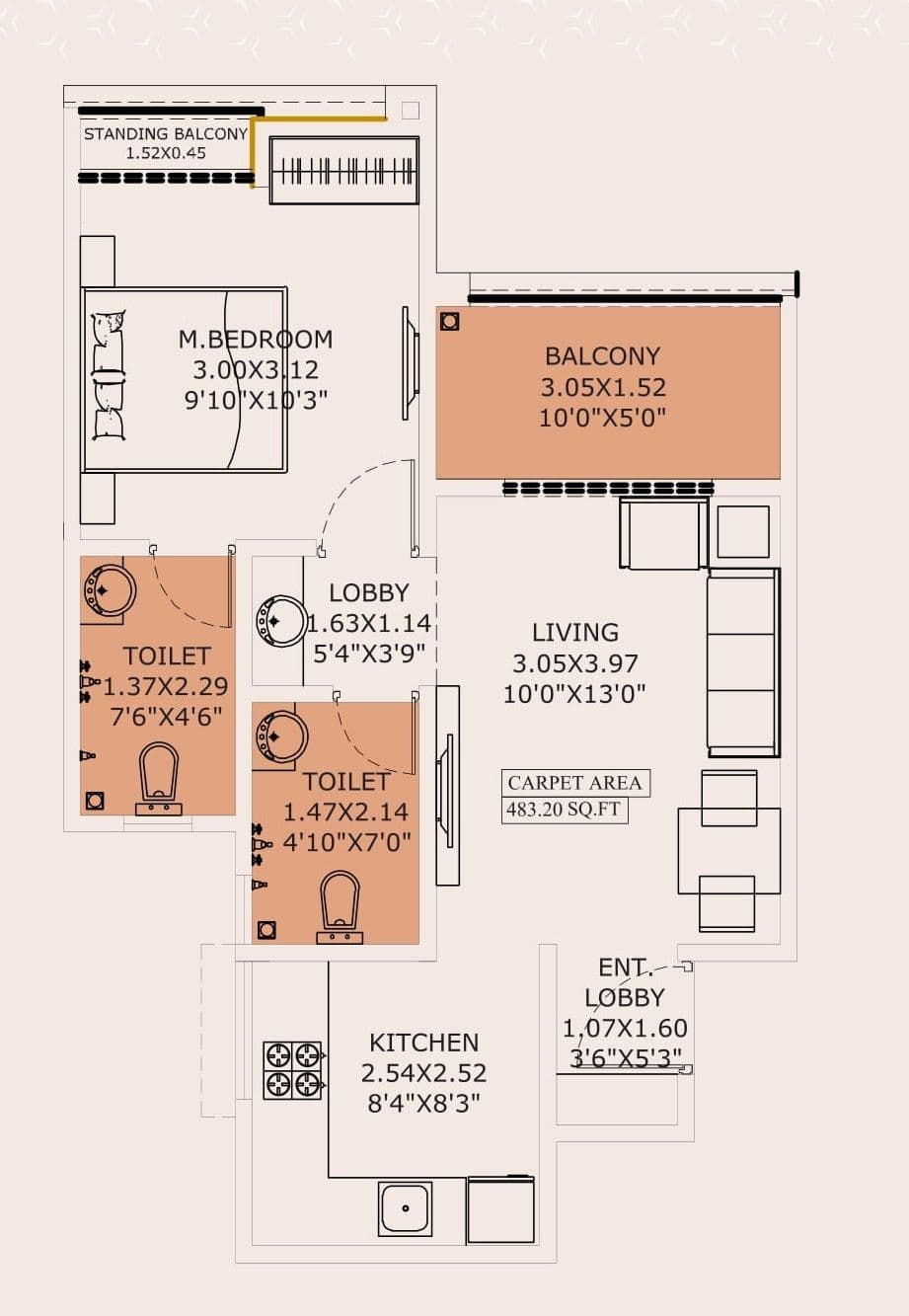 Sneha Kohinoor Unit plan - 481 sq.ft.
