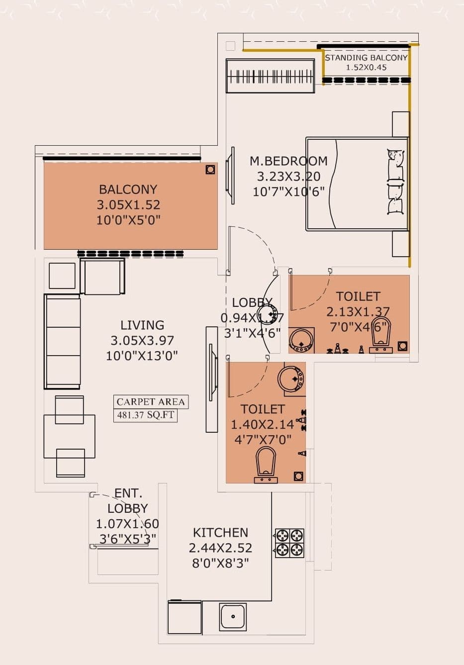 Sneha Kohinoor Unit plan - 483 sq.ft.