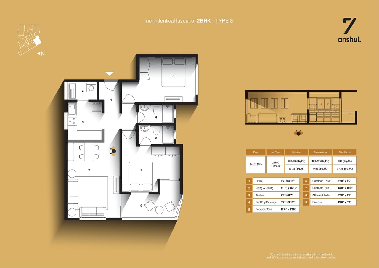 Anshul 7 Unit plan - 830 sq.ft.