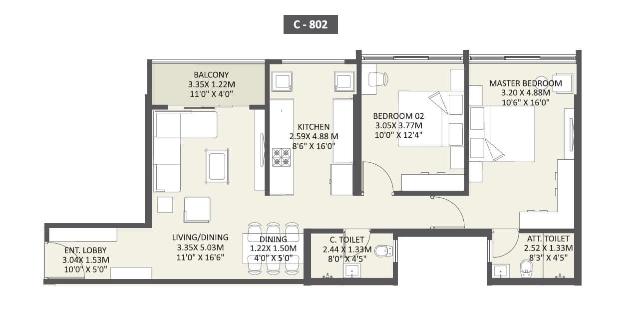 Unique Skylink Unit plan - 865 sq.ft.